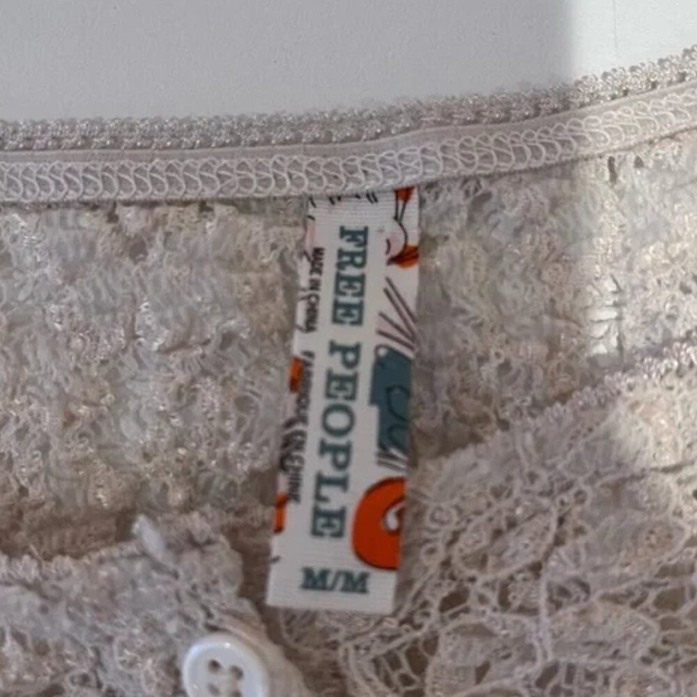 Free People Lace Babydoll Tunic Button Sheer Mini Dress Romantic Coquette Medium - Picture 7 of 10